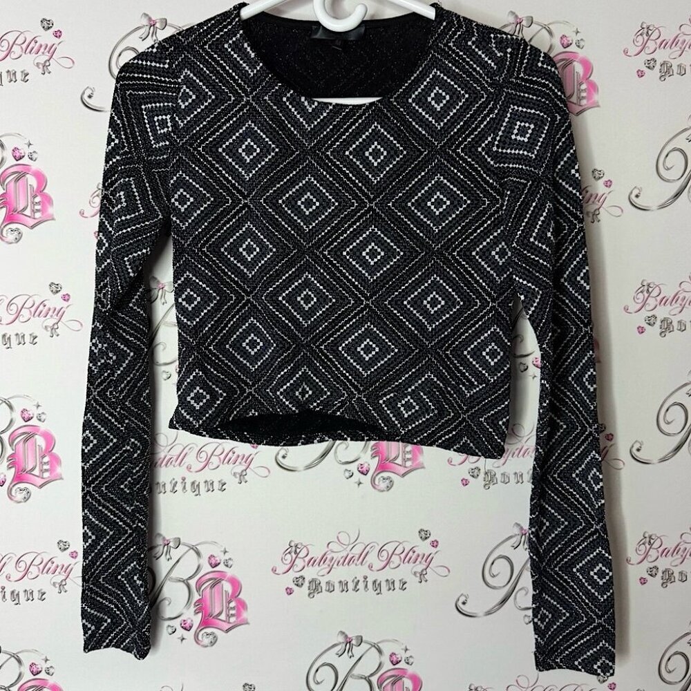 Koton party wear sparkly top cropped Black and White Geometric Women's Top